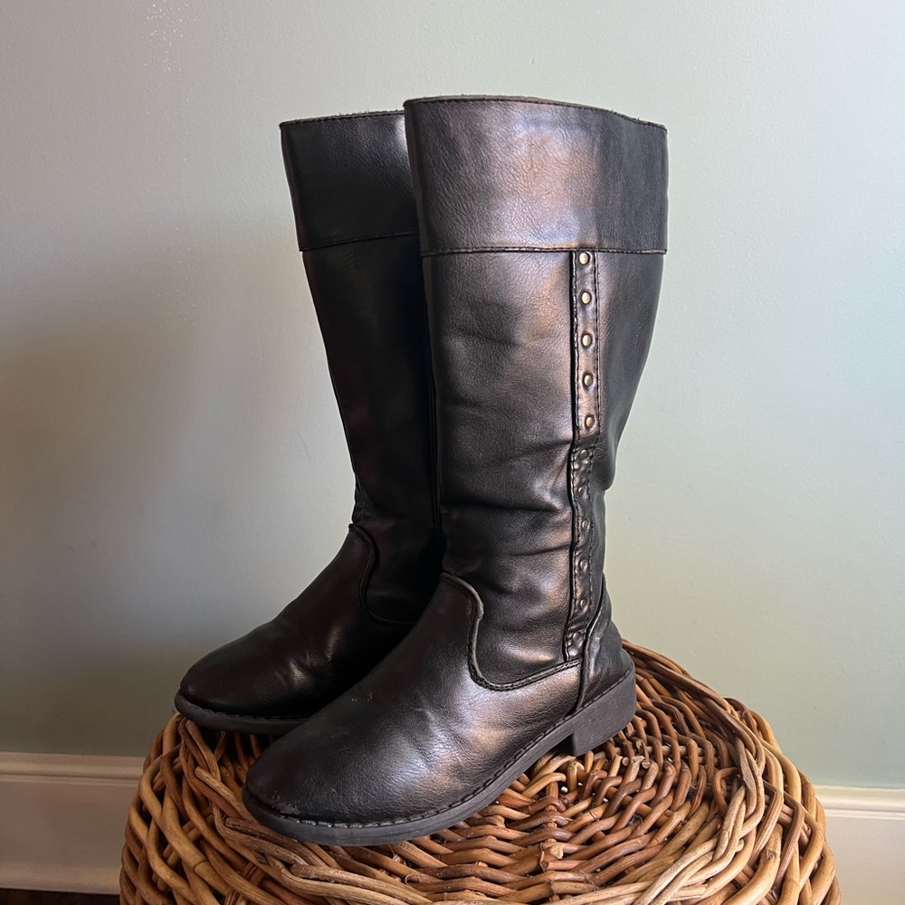 Girls black boots size 13 studs up side with zipper.